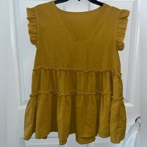 SHEIN Mustard Ruffle Sleeve Blouse